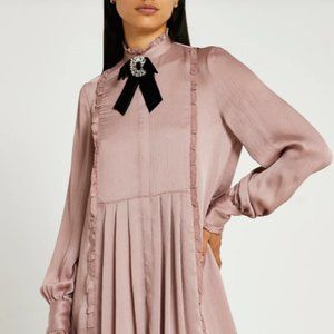 Pink Dress with Jeweled Bow Detail Long Sleeve - Plus Size